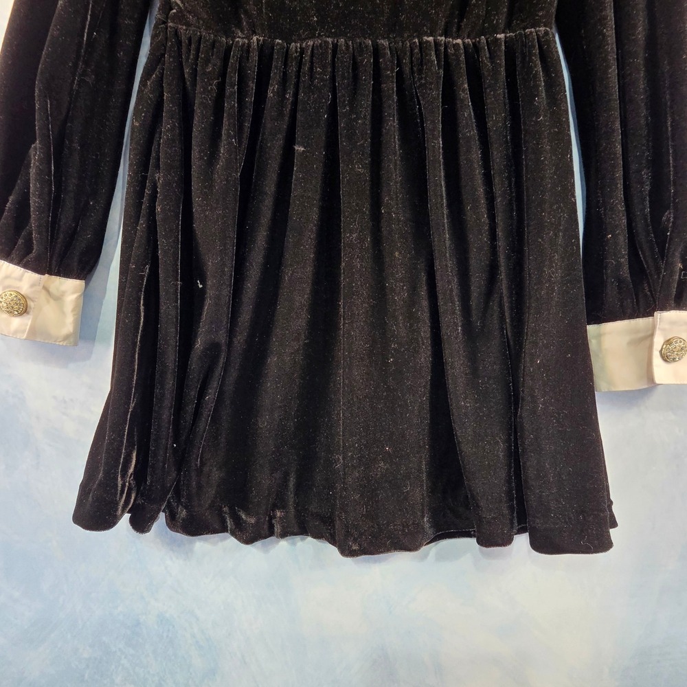 Nasty Gal Womens Black Velvet Mini Dress White Contrast Collar Cuffs Size M - Picture 6 of 11